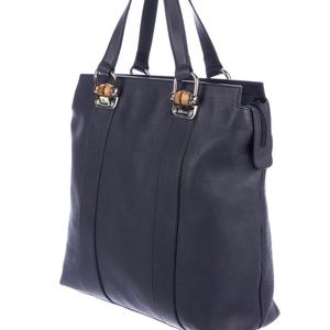 SOLD Gucci leather  tote blue bamboo authentic